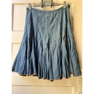 Vtg Y2K Denim Skirt Med Fluted Indie Aline Coachella Rodeo Cowgirl Western Boho